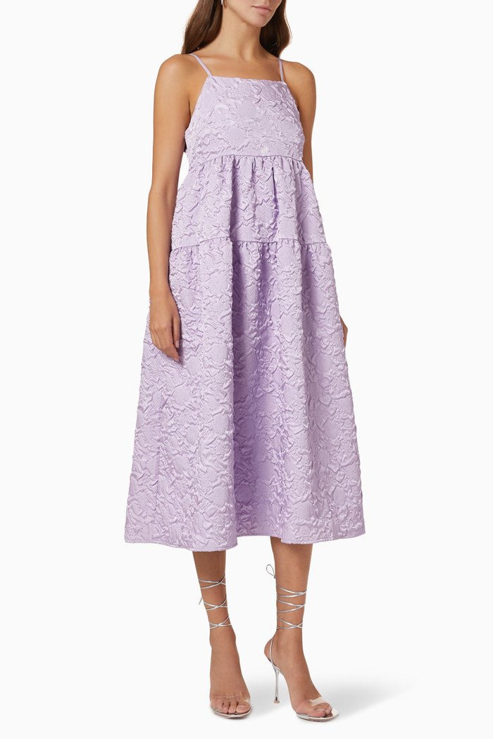 Yaslilla Midi Dress in Textured Crepe, Purple