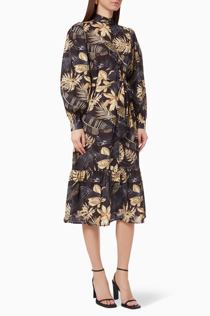 

Zeta Floral Belted Dress, Black