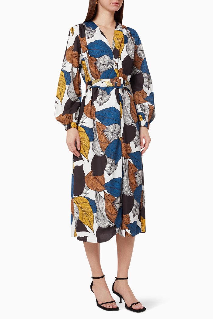 June Floral Belted Dress, White