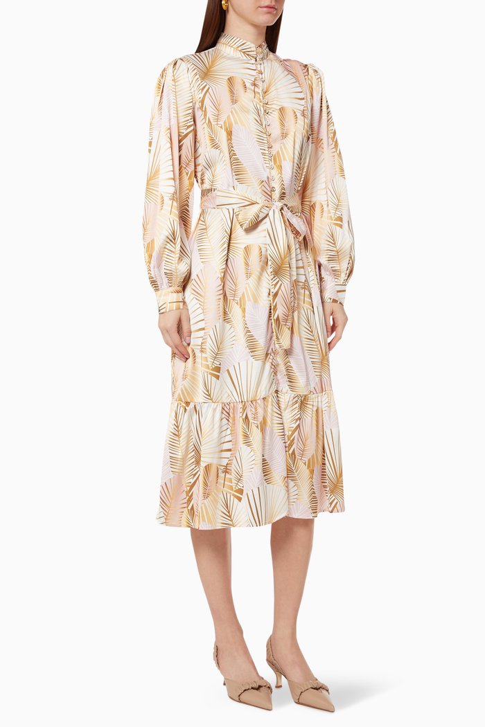 

Kati Palm Leaf Belted Dress, White