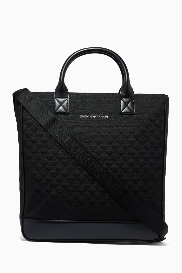 

Eagle Logo Tote Bag in Nylon Jacquard, Black