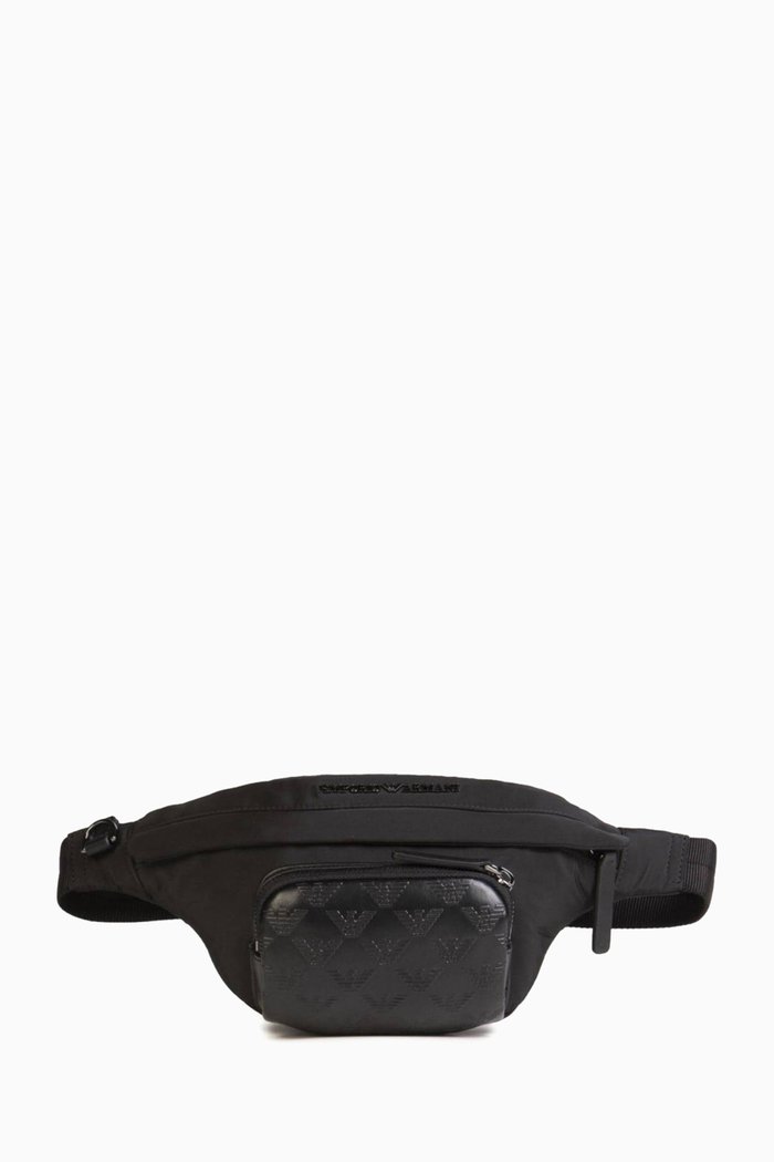 EA Eagle Monogram Pocket Belt Bag in Nylon, Black