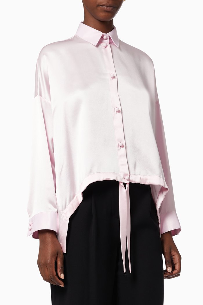 

Drawstring Shirt in Silk Satin, Pink