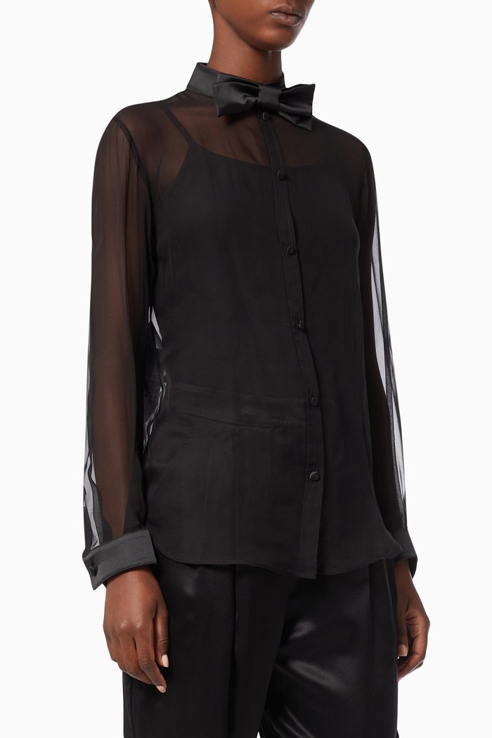 

Bow-tie Shirt in Silk Chiffon, Black