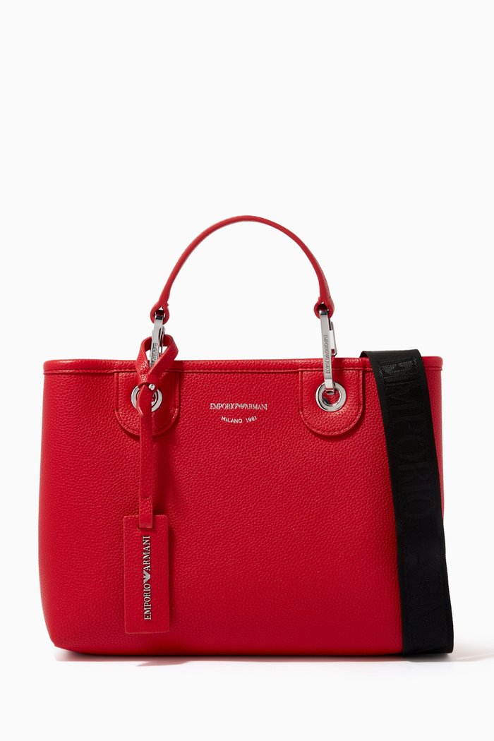 Small My EA Deer Print Tote Bag in Faux Leather, Red