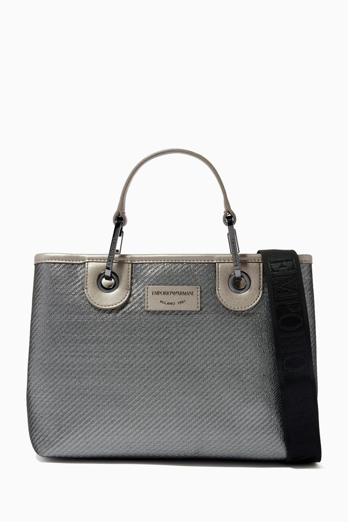 MY EA Gold Tote Bag in Lamé Faux Leather, Grey