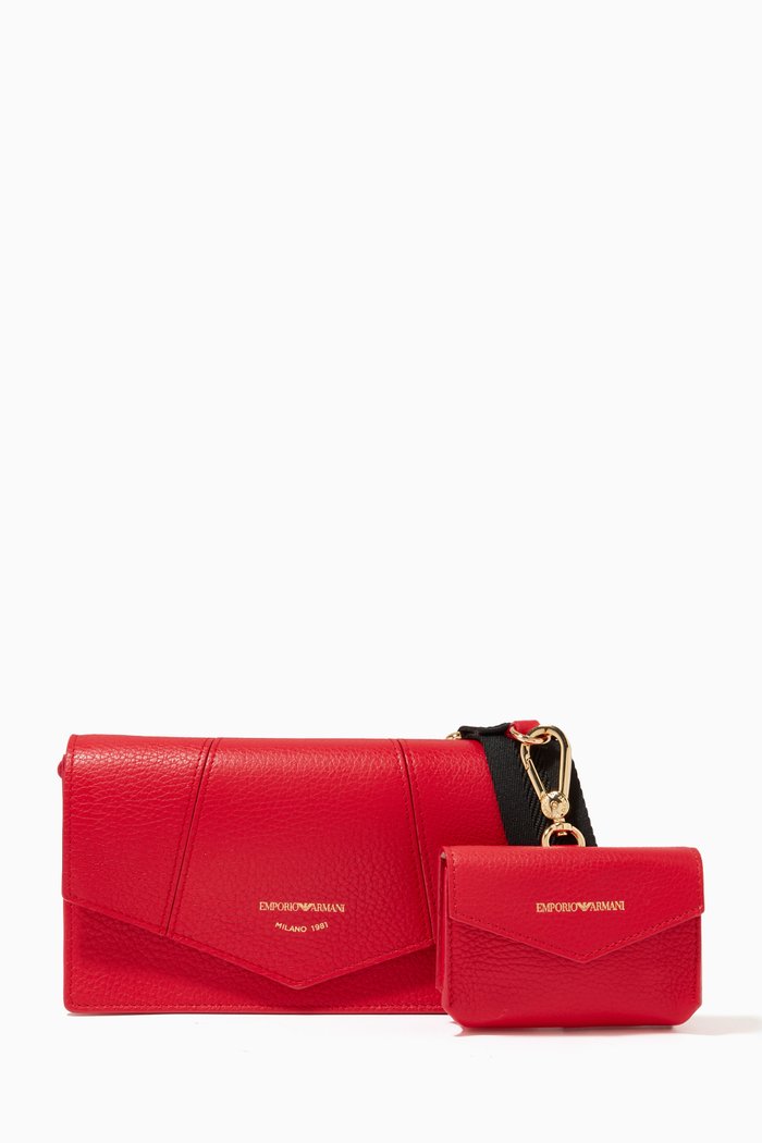 

EA Shoulder Bag in Deer-printed Leather, Red