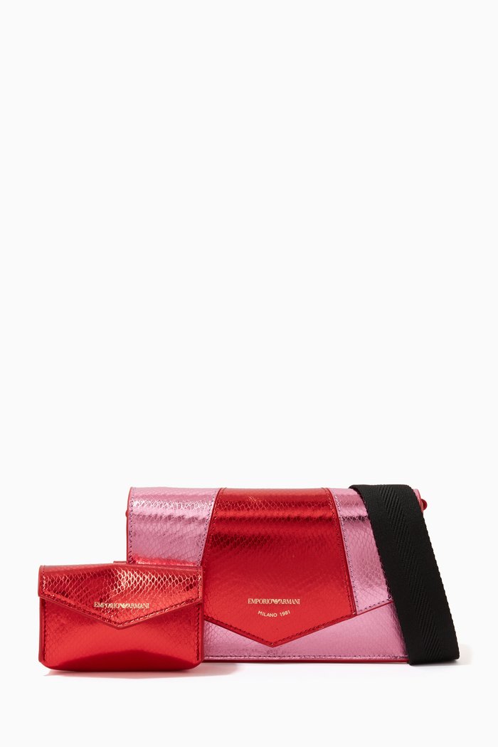 Candy Crossbody Bag in Python-printed Leather, Pink