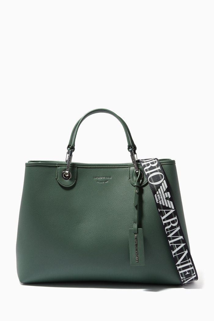 

Deer Print Medium Tote Bag in Eco Leather, Green