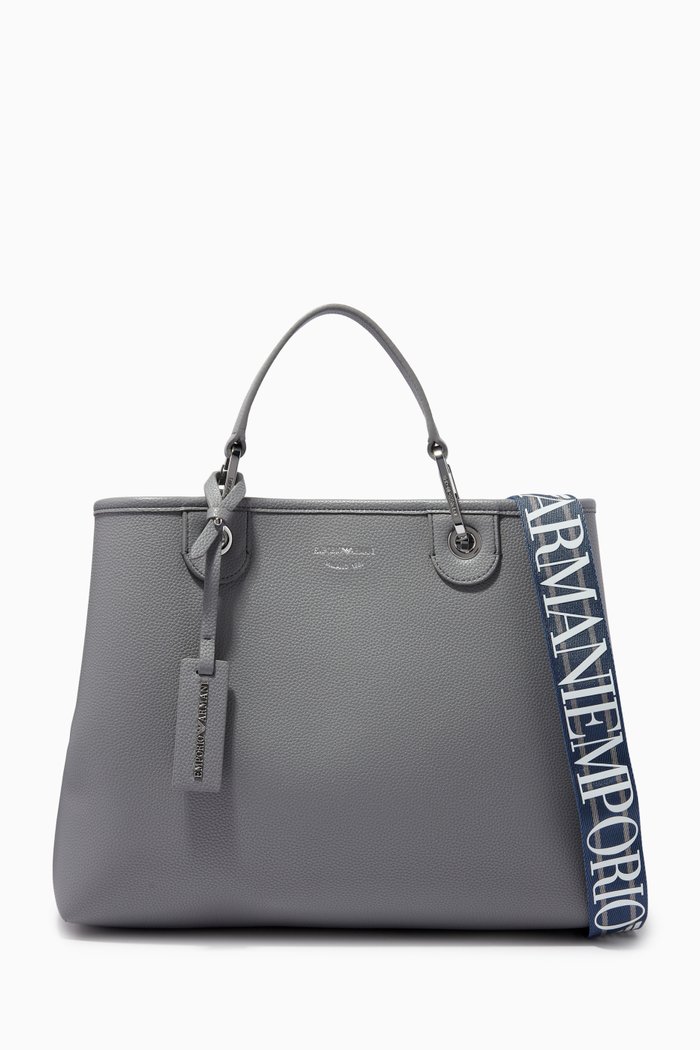 

Deer Print Medium Tote Bag in Eco Leather, Grey
