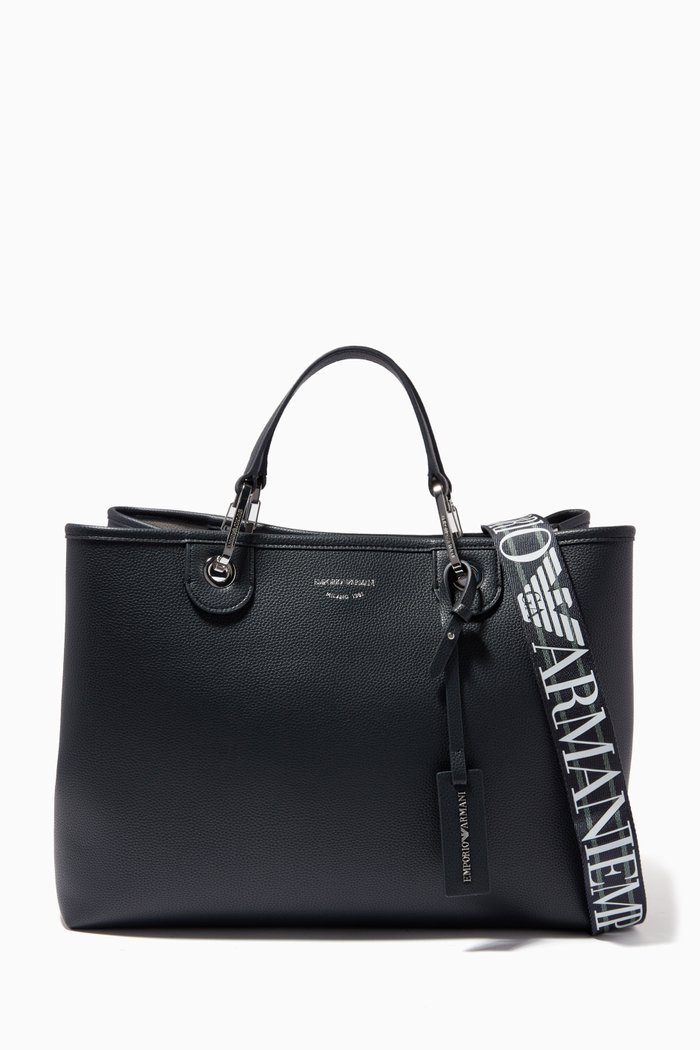 

Deer Print Medium Tote Bag in Eco Leather, Blue