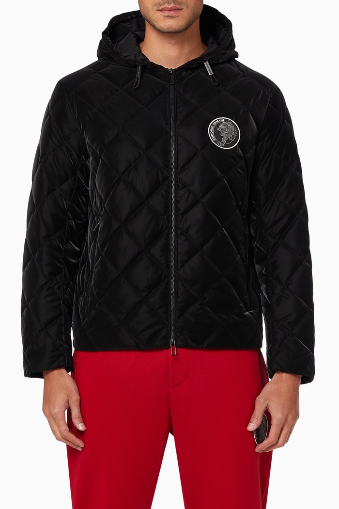 

Quilted Puffer Jacket with Chinese New Year Tiger patch, Black