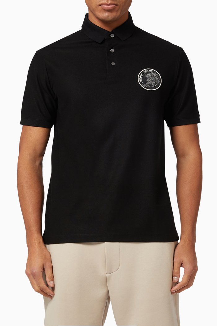 

Chinese New Year Collection Polo Shirt in Lyocell & Cotton, Black