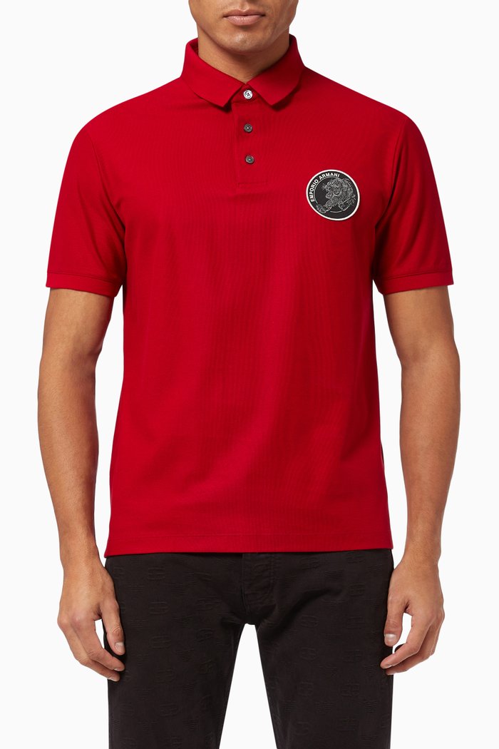 

Chinese New Year Collection Polo Shirt in Lyocell & Cotton, Red