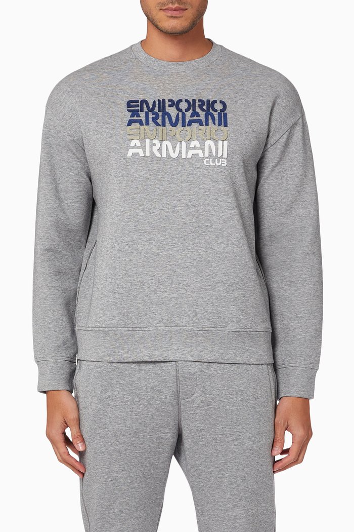 

Multi Text Logo Sweatshirt in Double Jersey, Grey