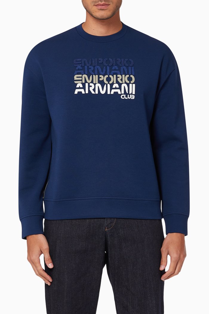 

Multi Text Logo Sweatshirt in Double Jersey, Blue