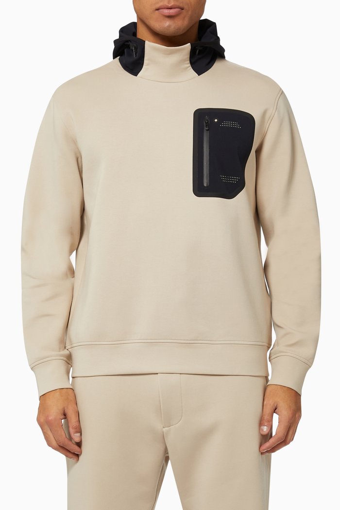 

Contrasting Pocket Hoodie in Double Jersey, Neutral