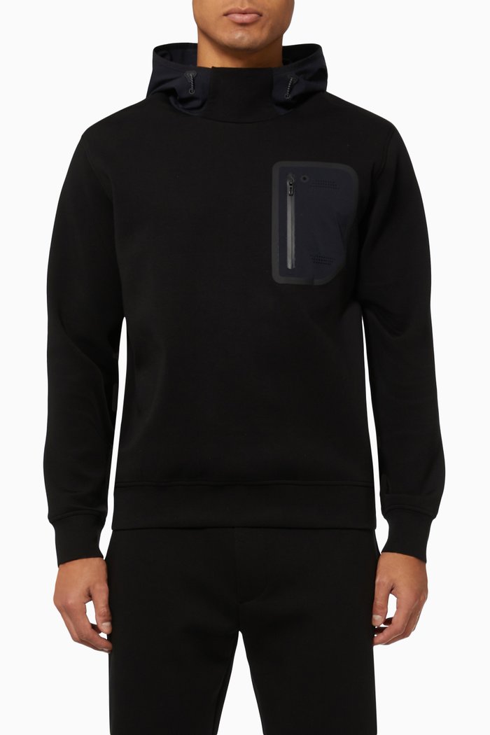 

Contrasting Pocket Hoodie in Double Jersey, Black
