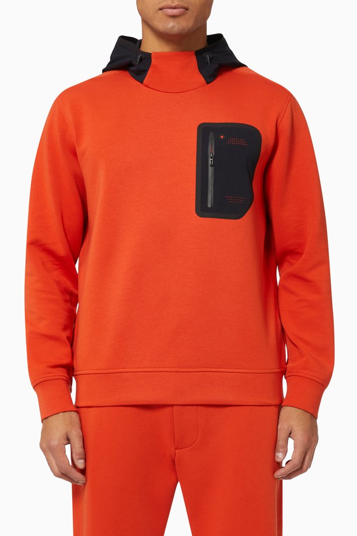 Contrasting Pocket Hoodie in Double Jersey, Orange