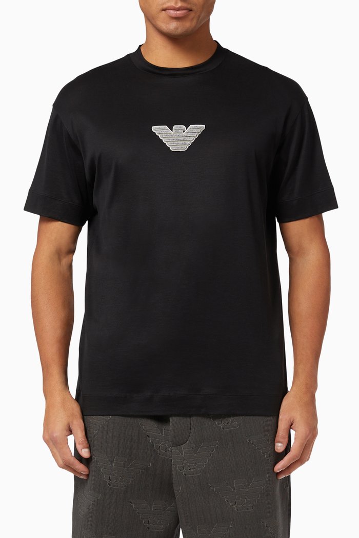 

EA Eagle Logo T-shirt in Lyocell-blend Jersey, Black