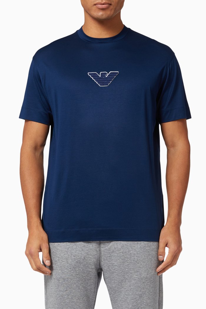 

EA Eagle Logo T-shirt in Lyocell-blend Jersey, Blue