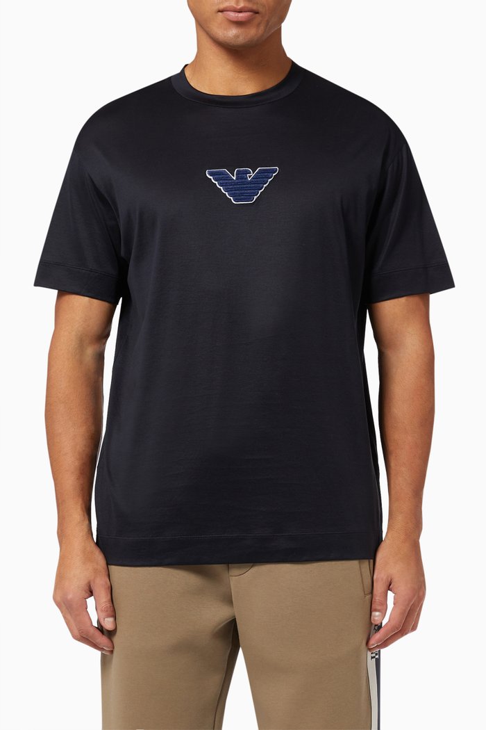

EA Eagle Logo T-shirt in Lyocell-blend Jersey, Blue