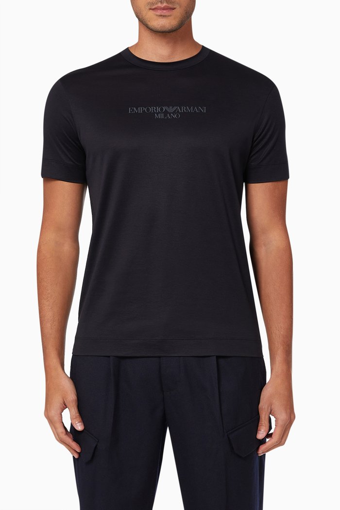 

Rubberised Logo T-Shirt in Tencel Blend, Blue