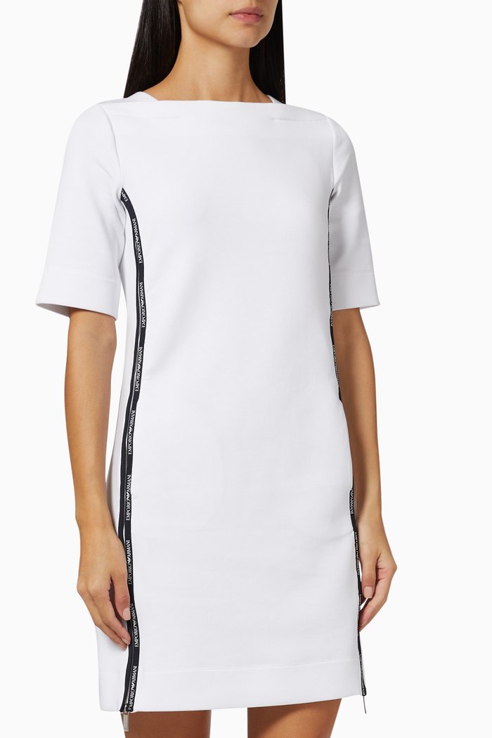 

EA Logo Tape Dress in Double Jersey, White
