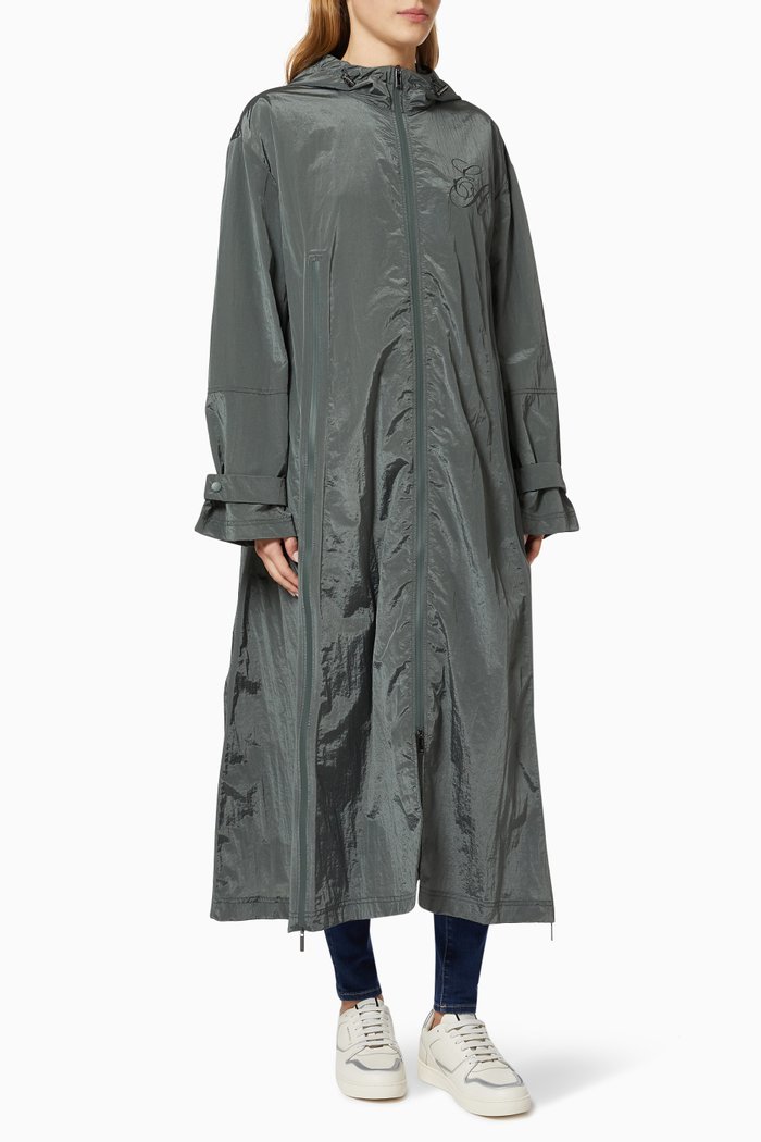 

Hooded Trench Coat in Nylon, Green