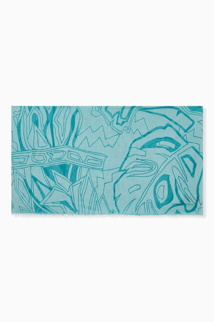 

EA Logo Floral Text Scarf in Modal-blend Jacquard, Blue