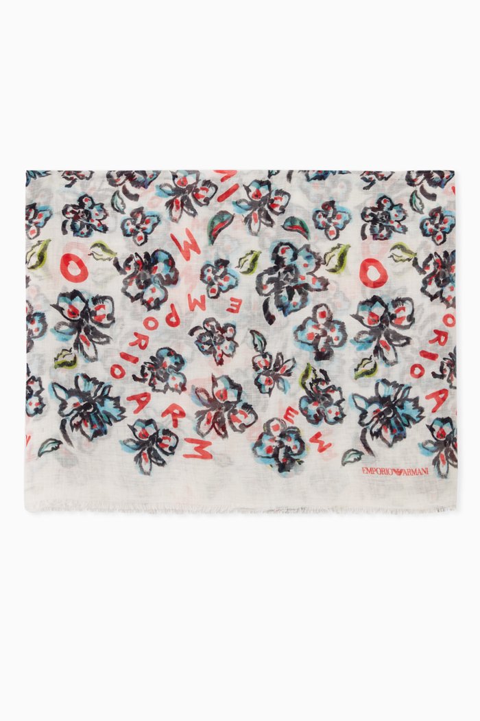 

Flower Print Scarf, White