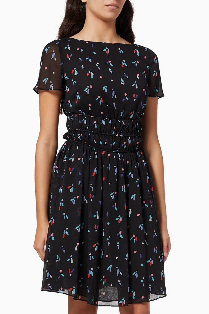 

Pleated Short Dress in Creponne, Black