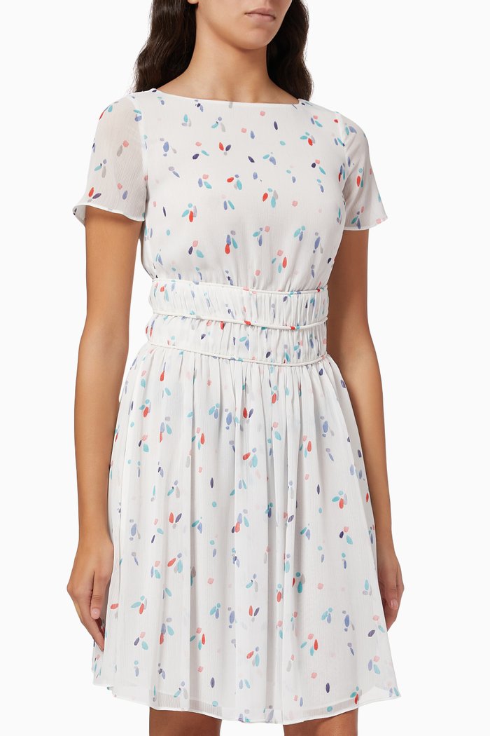 

Pleated Short Dress in Creponne, White