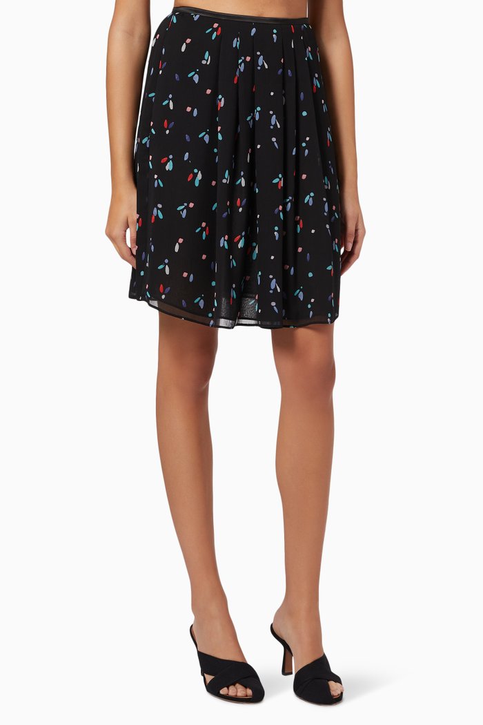 

Pleated Mini Skirt in Creponne, Black