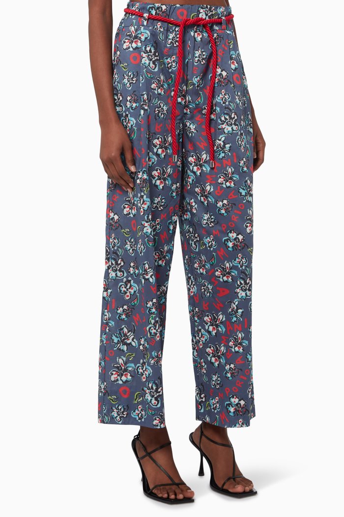 

Mare Capsule Collection Floral Trousers in Cotton, Blue