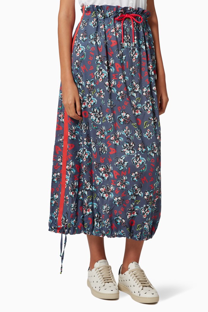 

EA Floral Midi Skirt in Cotton, Blue