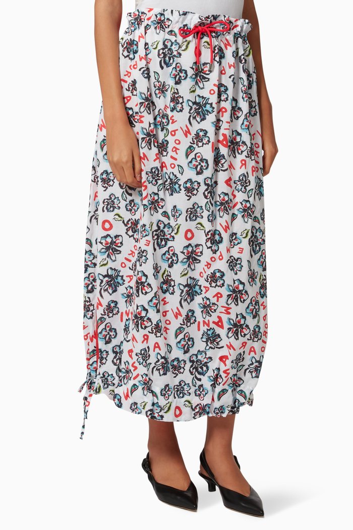 

EA Floral Midi Skirt in Cotton, White