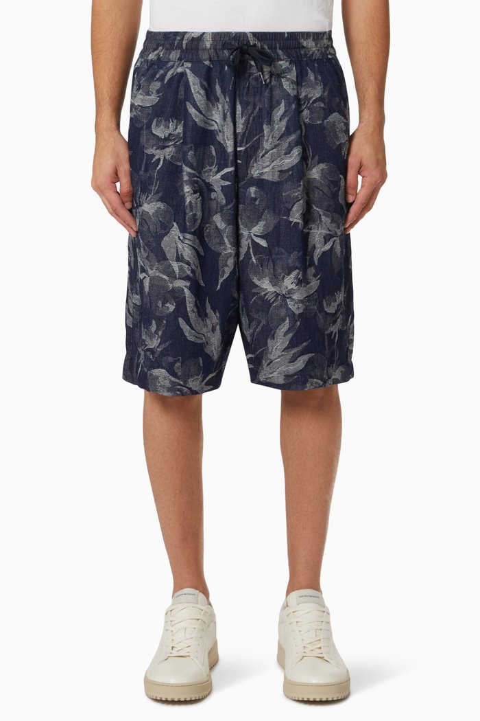 

Coulisse Flower Print Shorts in Denim, Blue