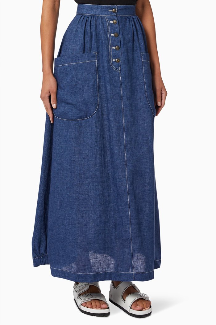 

Maxi Skirt in Linen Chambray, Blue