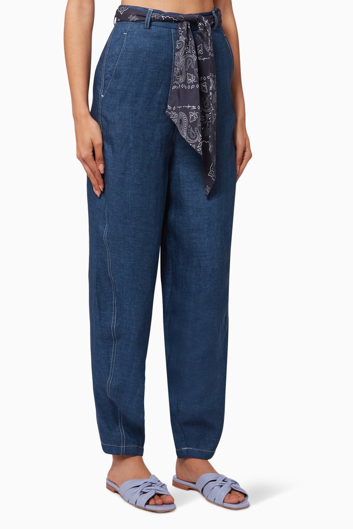 

Denim Capsule Collection Tapered Trousers in Chambray Linen, Blue