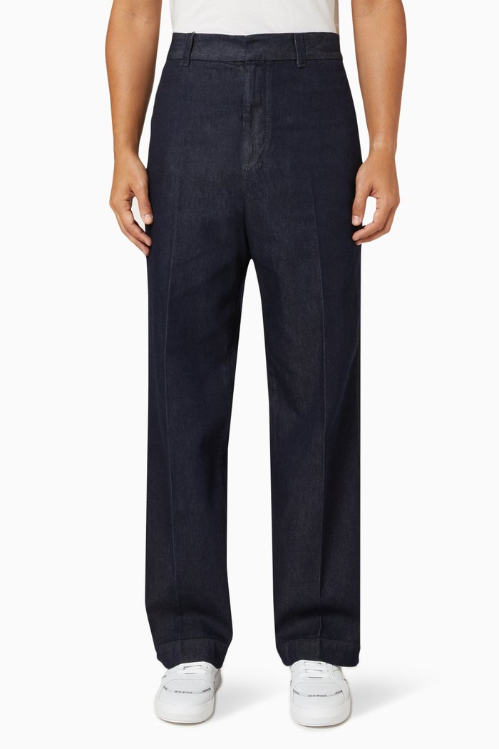 

Wide Fit Trousers in Denim, Blue