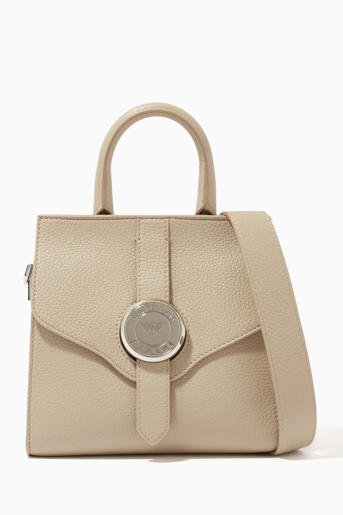 Caren Top Handle Bag in Deer-printed Leather, Neutral