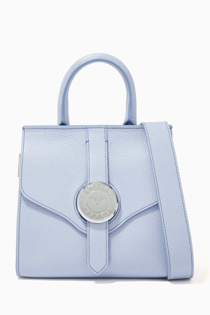 Caren Top Handle Bag in Deer-printed Leather, Blue