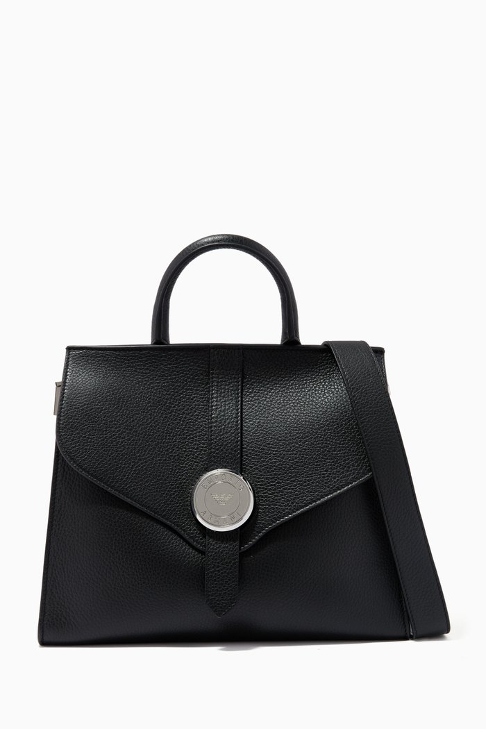 Caren Top Handle Bag in Deer-printed Leather, Black