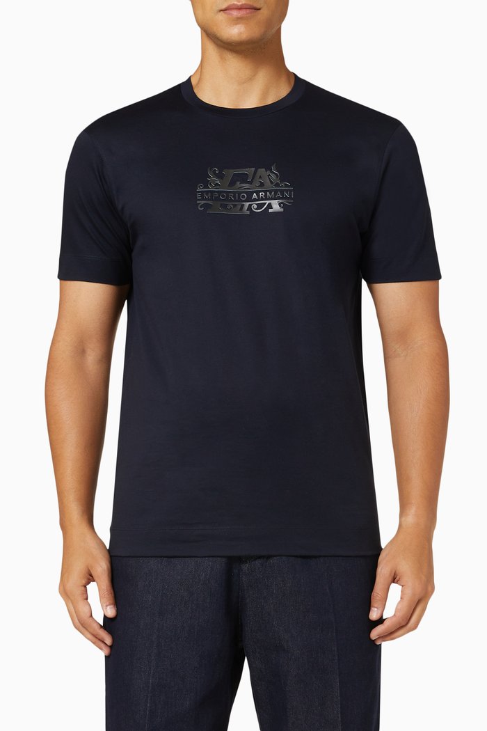 

EA Rubberised Logo T-shirt in Cotton Jersey, Blue