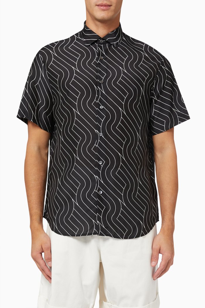 

Geometric Print Shirt in Modal & Silk, Black