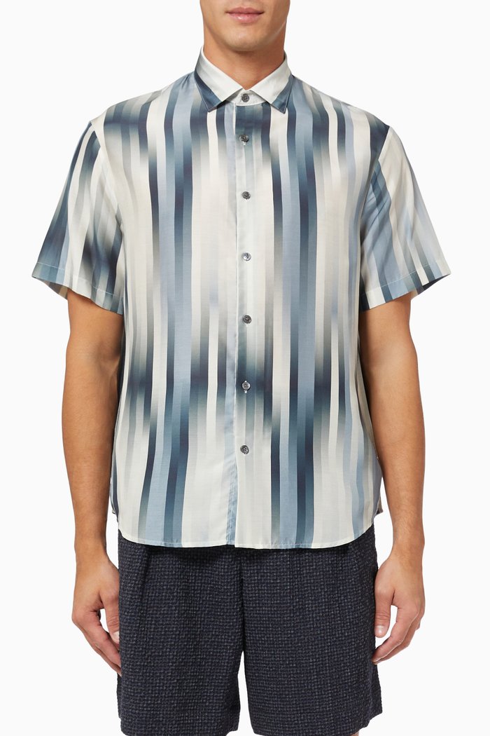 

Geometric Print Shirt in Modal & Silk, Blue