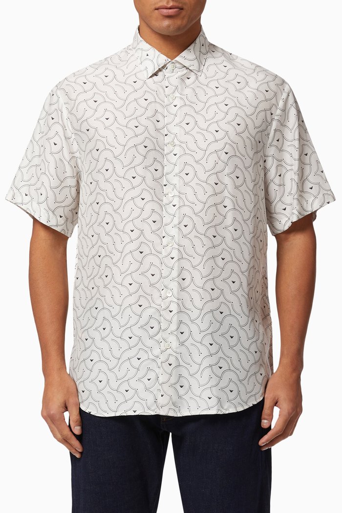

Geometric Print Shirt in Modal & Silk, White