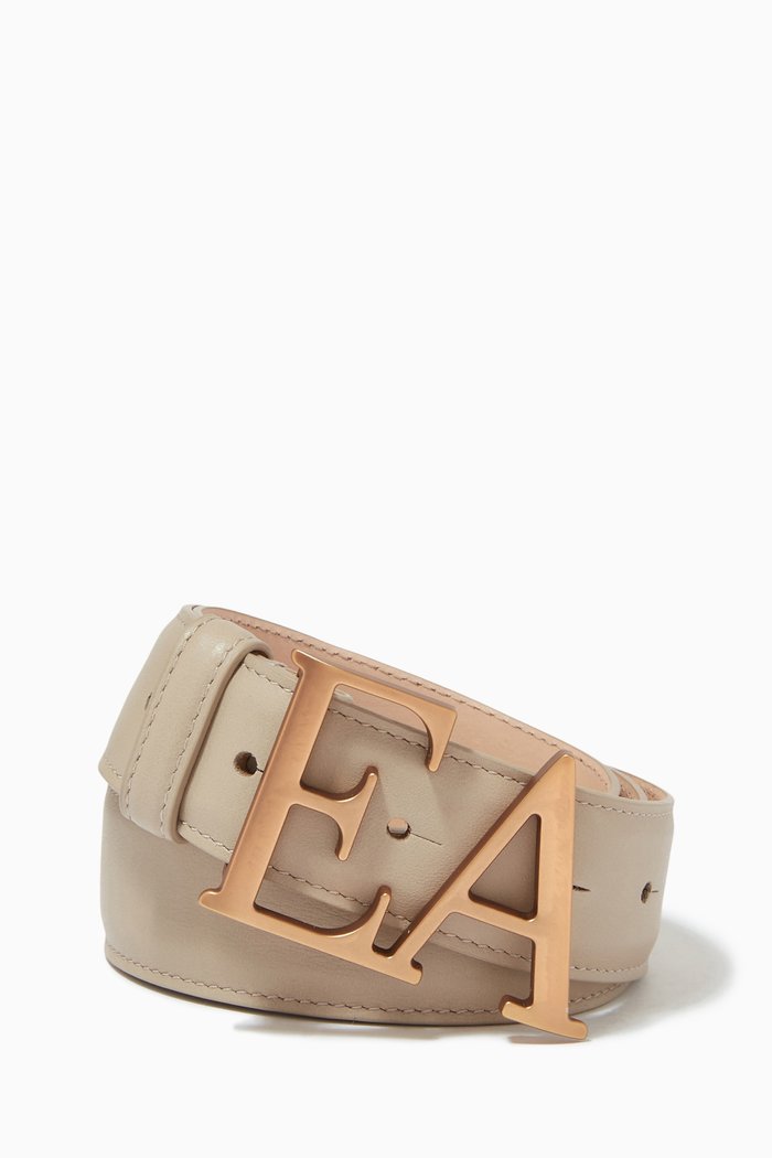 

EA Macro Logo Belt in Calf Leather, Neutral