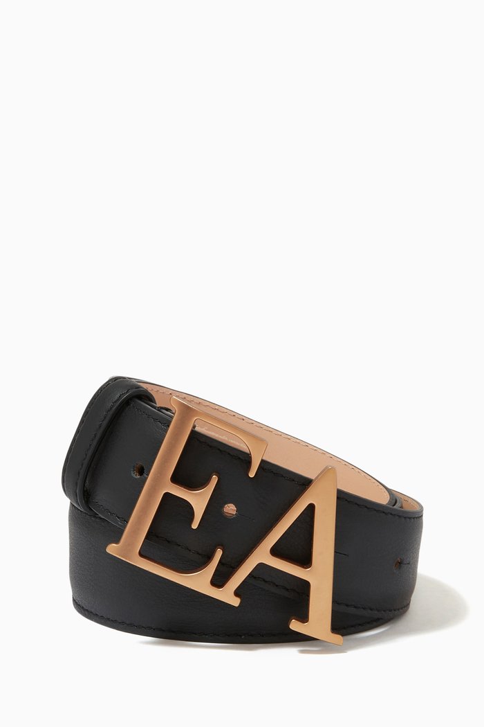 

EA Macro Logo Belt in Calf Leather, Black